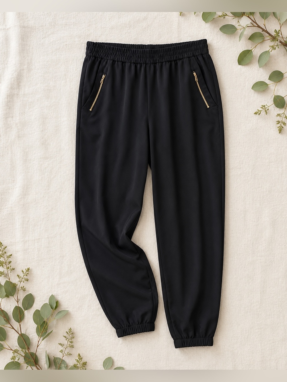 Buffalo David Bitton Black Elevated Jogger Pants Gold Zip Pull-On XL